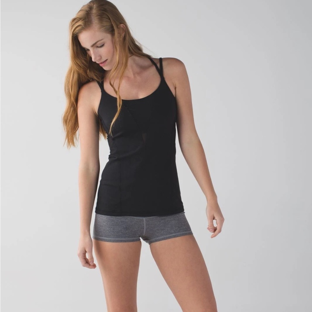 Lululemon Exquisite Strappy Tank Mesh Top Womens 6 Black Sweat Wicking**